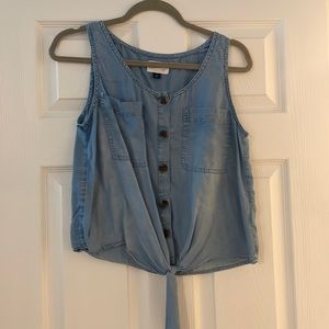 Universal thread denim tie front tank